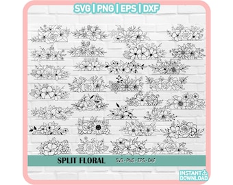 Floral split SVG, floral frame svg, flower border svg, split monogram svg, floral monogram svg, wildflower svg,flower svg,floral,flowers svg