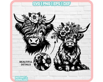 Highland Cow, Baby Cow Svg, Cow Head Svg, Highland Cow Clipart, Cow Face Svg, Highland Heifer Svg, Floral Cow Svg, Cute Highland Cow
