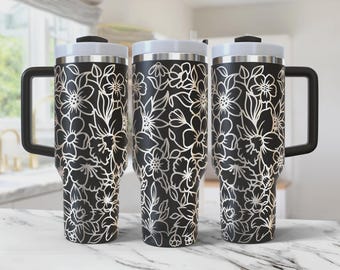 Envoltura para vaso de 40 oz grabada con flores, primavera de flores silvestres. Envoltura para vaso de 40 oz, grabado láser, diseño floral de envoltura completa grabada con láser, archivo láser.
