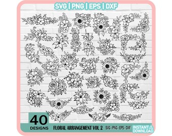 花のSVGバンドル、フラワーアレンジメントSVG、花のSVG、野生の花のSVG、花のボーダーSVG、花束SVG、花のボーダーSVG、花のPNG、植物