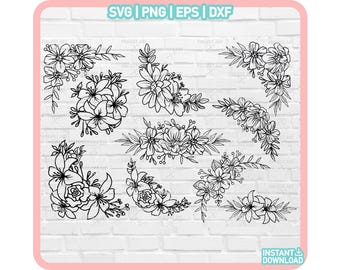 花のSVGバンドル、フラワーアレンジメントSVG、花のSVG、野生の花のSVG、花のボーダーSVG、花束SVG、花のボーダーSVG、花のPNG、植物