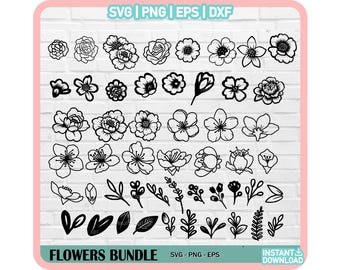 Fleur Svg, Svg fleur, fleurs sauvages svg, fleurs et feuilles, fleurs fichiers coupés Svg, fleurs sauvages svg, bundle fleur svg, fleurs