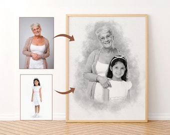 Combine Photos, Add Deceased Loved One to Photo, Add Person, Custom gift and memorial, Gift for Dad Mom, Black and white, Digital art
