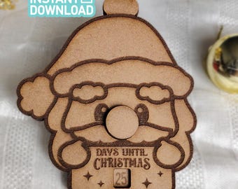 Santa Countdown SVG Ornament File, Christmas Countdown Laser Cut File, Digital Santa Ornament, Glowforge Ready EPS, Days Until Christmas C1