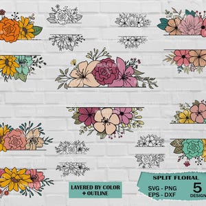 Floral split SVG, floral frame svg, flower border svg, split monogram svg, floral monogram svg, wildflower svg,flower svg,floral,flowers svg