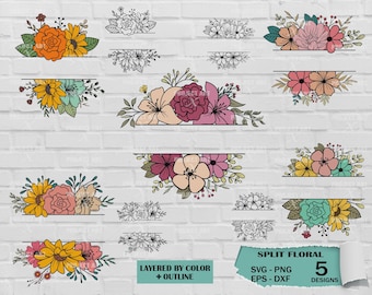 Floral split SVG, floral frame svg, flower border svg, split monogram svg, floral monogram svg, wildflower svg,flower svg,floral,flowers svg