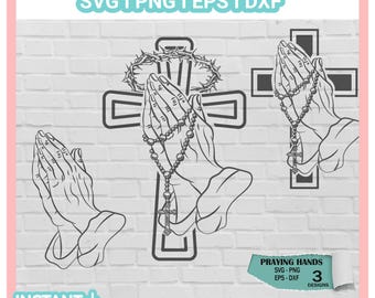 Praying Hands SVG Bundle, Christian Cross SVG Religious Clipart for Shirts and Mugs Jesus Faith Svg, Prayer Rosary SVG for Cricut Silhouette