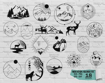 Hand Drawn Mountain SVG Bundle – Geometric Landscape, Camping & Hiking Clipart, Outdoor Adventure PNG for Cricut  Silhouette  Mountain