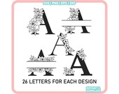 Floral Monogram SVG Bundle, alphabet monogram svg, flower alphabet, Split Monogram, Initial Monogram, Flourish Alphabet Clipart Split Letter