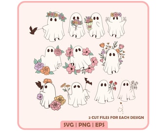Floral Ghost SVG, Halloween SVG, Retro Halloween SVG, Spooky svg, Spooky Season png, fall svg, Ghost svg, spooky vibes png, Pumpkin svg