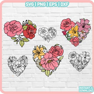 Corazón de flor SVG, Corazón floral SVG, Flor SVG, Floral SVG, Corazón SVG, Flor silvestre SVG, Naturaleza SVG, Archivo de corte Cricut, Silueta