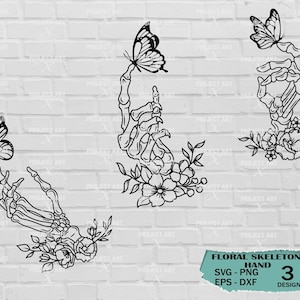 Floral skeleton hand Svg, Skeleton hand Svg, Hand with butterfly Svg, Bones finger Svg, Halloween cut file, File for cricut, comercial use