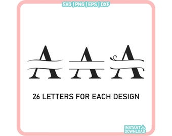 Split Monogram SVG Bundle, monogram letter svg Spilt Letter Svg, Alphabet Clipart, Last Name Svg, Family Name Frame, Commercial Use Cut File
