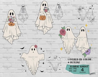 Floral Ghost SVG, Halloween SVG, Retro Halloween SVG, Spooky svg, Spooky Season png, fall svg, Ghost svg, spooky vibes png, Pumpkin svg