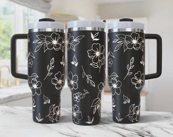 Envoltura para vaso de 40 oz grabada con flores, primavera de flores silvestres. Envoltura para vaso de 40 oz, grabado láser, diseño floral de envoltura completa grabada con láser, archivo láser.