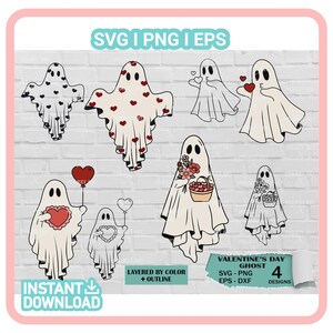 Valentine Ghost SVG Bundle – Be My Boo Retro SVG, Cute Ghosts with Hearts, Funny Valentine Shirt PNG, Love Clipart for Cricut & Sublimation