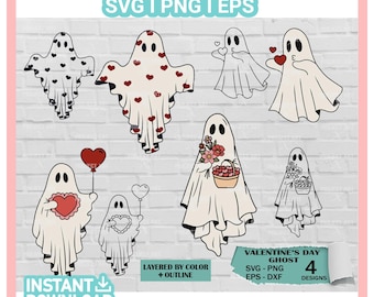 Valentine Ghost SVG Bundle – Be My Boo Retro SVG, Cute Ghosts with Hearts, Funny Valentine Shirt PNG, Love Clipart for Cricut & Sublimation