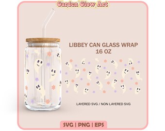 Ghost Libbey Glass Svg, 16oz Glass Can Wrap, Boho Ghost Glass Can Svg, Fall Glass Cup Svg, Libbey Glass 16oz Wrap, Halloween Can Glass Svg