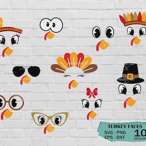 Turkey Face SVG Bundle, Turkey Face png Cute Thanksgiving Turkey Clipart Cricut SVG for Shirts, Mug, Tote, Sublimation PNG Instant Download