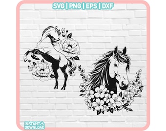 Horse SVG, Standing Horse Svg, Horse Head Svg, Horse Vector, Horse Lover Svg, Horse Cut File, Animal Svg, Floral Horse Svg, horse silhouette