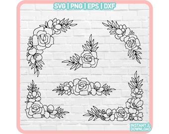 Flower SVG Files, Flower Border SVG, Flower Corner svg, Floral SVG, Flower cut file, Flower Frame, Floral, Floral Cut file, Wedding Sign