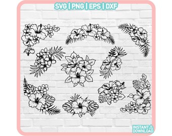 Tropical Flowers svg,Tropical Bundle SVG Cut File,Hibiscus svg,Tropical Leaves,summer flowers,floral arrangement svg,hawaiian flowers,Summer