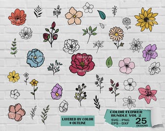 Fleur Svg, Svg fleur, fleurs sauvages svg, fleurs et feuilles, fleurs fichiers coupés Svg, fleurs sauvages svg, bundle fleur svg, fleurs