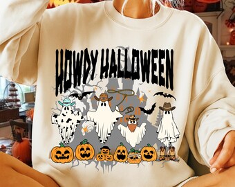 Funny Halloween Ghost PNG, Howdy Halloween, Spooky Season Clipart, Girl Gang Ghost Cowgirl Graphic, Spooky Cute Western Halloween Clipart