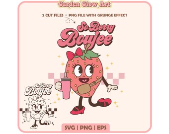 So Berry Boujee PNG, Erdbeer-Quencher Tumbler inspirierte Gürteltasche SVG, Retro Erdbeere SVG, Sublimation Design Download Valentinstag