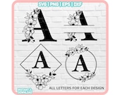 Floral alphabet svg, alphabet monogram svg, split monogram svg, flower alphabet svg, floral wreath svg, last name svg, monogram letter svg