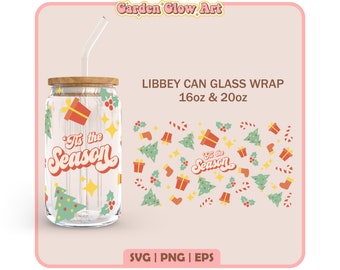 Christmas Groove Svg Wrap For Libbey 16oz Can Glass, Retro Christmas Svg, Hippie Christmas Svg, Snow Svg, Groovy Christmas Libbey Wrap Svg