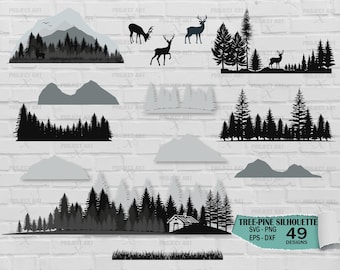 Forest SVG, Pine Tree Silhouette SVG Bundle, pine trees, Mountain svg for Cricut, tumbler wrap sublimation, Tree Line svg, camping, mountain