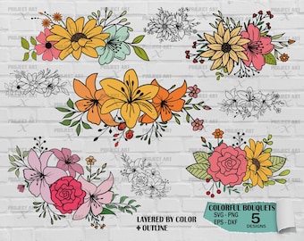 花のSVGバンドル、フラワーアレンジメントSVG、花のSVG、野生の花のSVG、花のボーダーSVG、花束SVG、花のボーダーSVG、花のPNG、植物