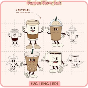 Retro Coffee character svg, retro character design svg, ice coffee character svg, vintage funny coffee svg, retro cup of coffee, groovy cup