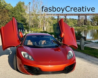 Volcano Orange McLaren MP4-12C Wallpaper, Supercar Doors Up (Digital Download)