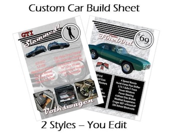 Vintage Tradition Show Car Build Sheet Template, MS Word & PDF, Garage Decor #showcarbuildsheet