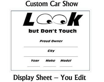 Watchful Eyes Car Show Window Card, Please Look but Don't Touch Display Sheet Template, Editable MS Word & PDF, #showcarwindowcard