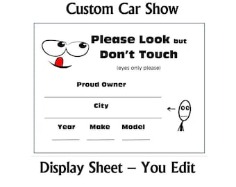 Happy Face Car Show Window Card, Please Look but Don't Touch Display Sheet Template, Editable MS Word & PDF, #showcarwindowcard