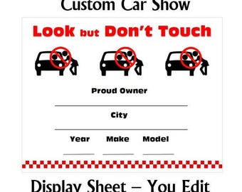 Leaning Lady Car Show Window Card, Please Look but Don't Touch Display Sheet Template, Editable MS Word & PDF, #showcarwindowcard
