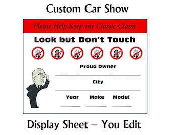 Please Look but Don't Touch Car Show Display Sheet Template, Editable MS Word & PDF