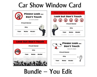 Keep your Options Open Car Show Don't Touch Window Card Template Bundle, Please Look but Don't Touch, (MS Word & PDF), #showcarwindowcard
