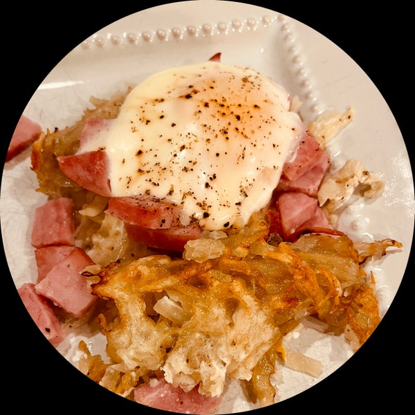 SUPER EASY RECIPE Ham, Potato, Egg Cheesy Breakfast Bake, formatted for iPhone screen, impress friends with a tasty twist on breakfast.