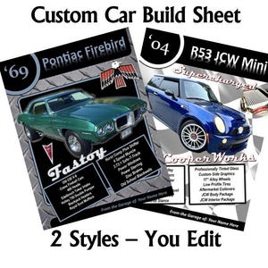 Sjabloon autobouwplaat weergeven, MS Word- en pdf-indeling, afbeeldingen, feiten en informatie over je build of gepersonaliseerd garagedecor weergeven