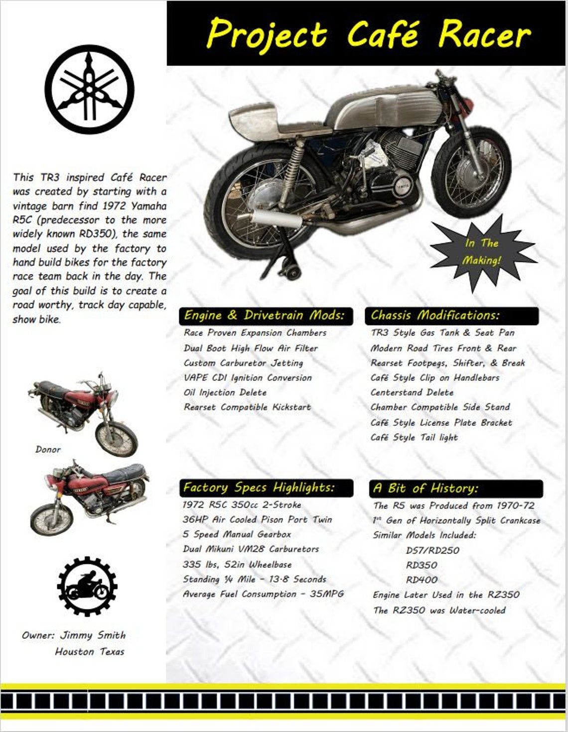 Show Motorcycle Build Sheet Template Bundle, Custom Bike Fact Sheet (MS ...