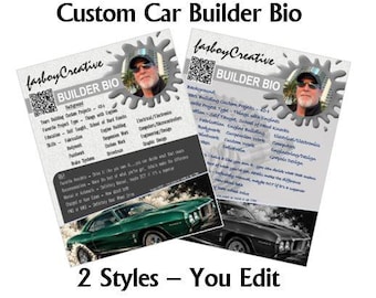 Custom Car Builder Bio Template, U-Print, MS Word & PDF, Garage Decor #showcarbuilderbio