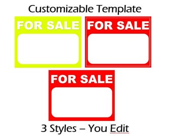 Large Space Customizable 'For Sale' Sign Template, DIY Car Show Printable (PDF & MS Word) #forsalesign