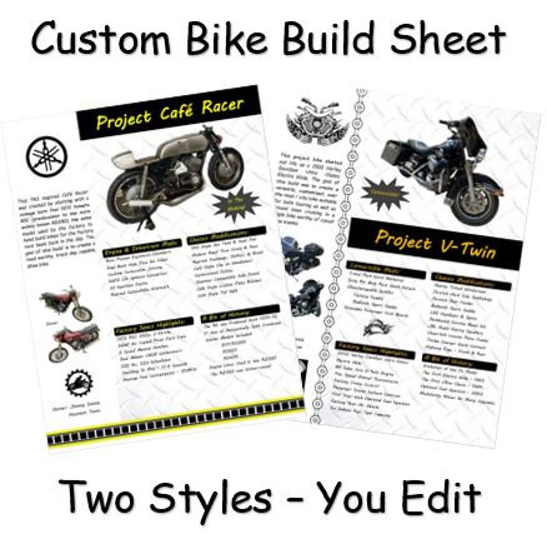 Motorcycle Build Sheet Template Bundle, Custom Bike Fact Sheet (MS Word ...