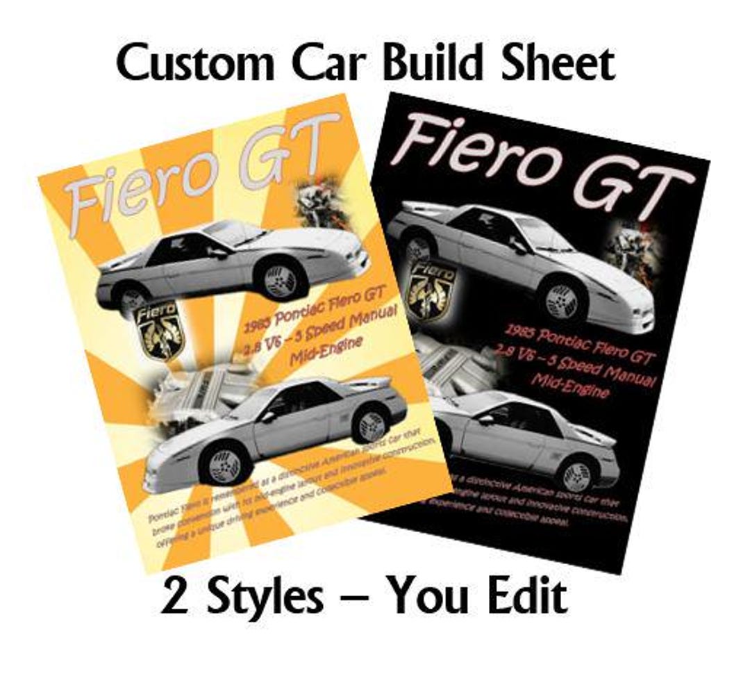 Show Car Build Sheet Template, Two Styles (MS Word & PDF) - Etsy