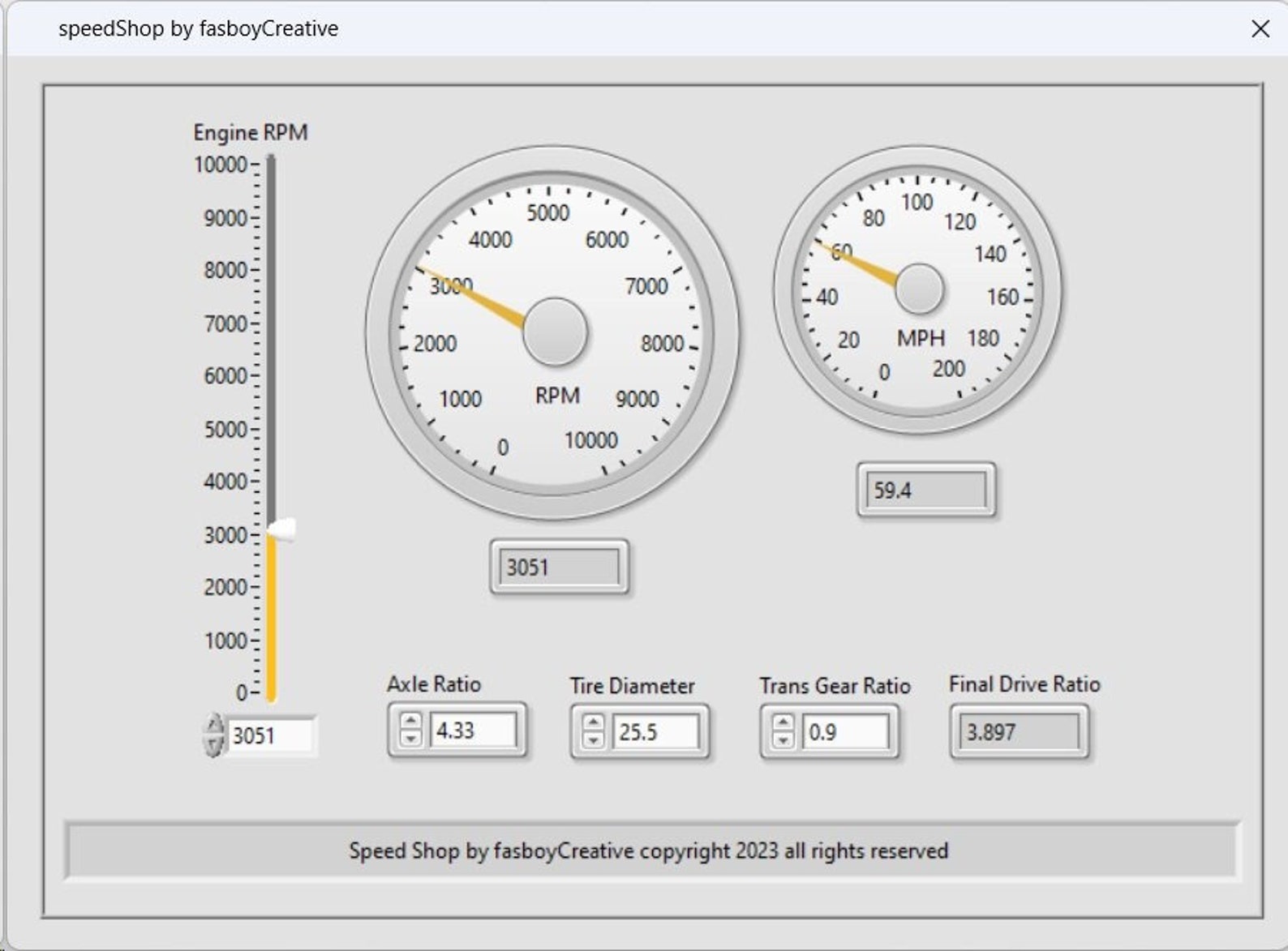 Vehicle Speed Simulator Software for Window10 and Later