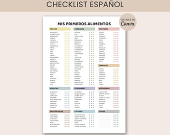 Lista de Primeros Alimentos para Bebé en Español | Checklist BLW Imprimible | Tabla de Alimentación Complementaria Editable